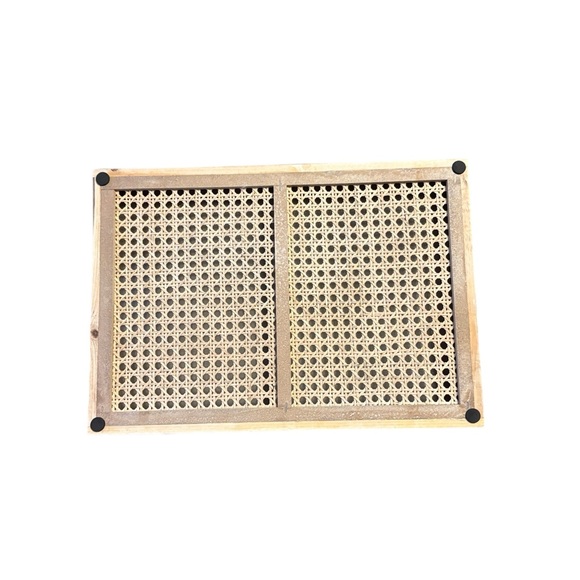 Rattan Natural Wood Serving Tray Handles Tan 17” New - Picture 2 of 5